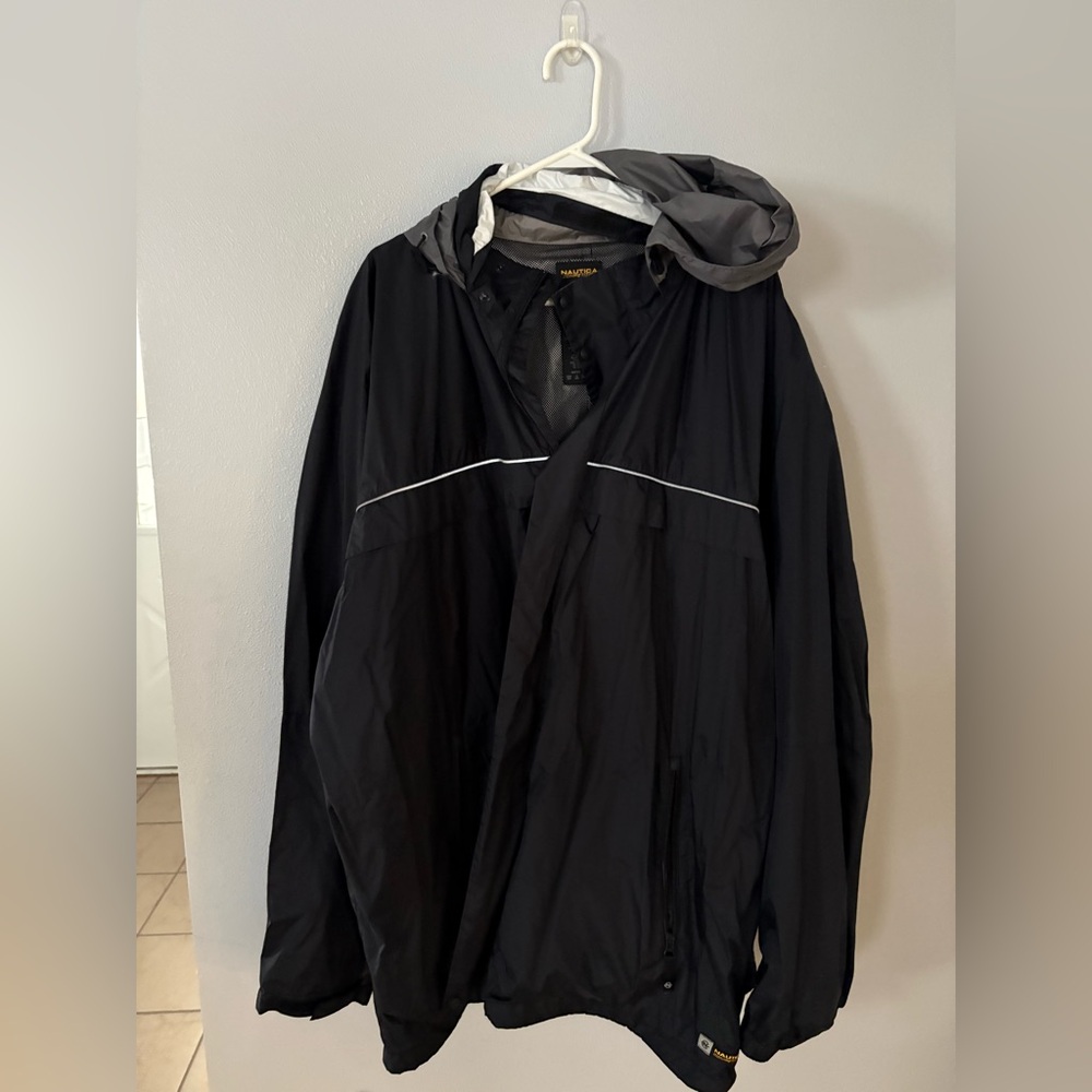 Nautica Black Hooded Raincoat with Gray Trim - Picture 1 of 5